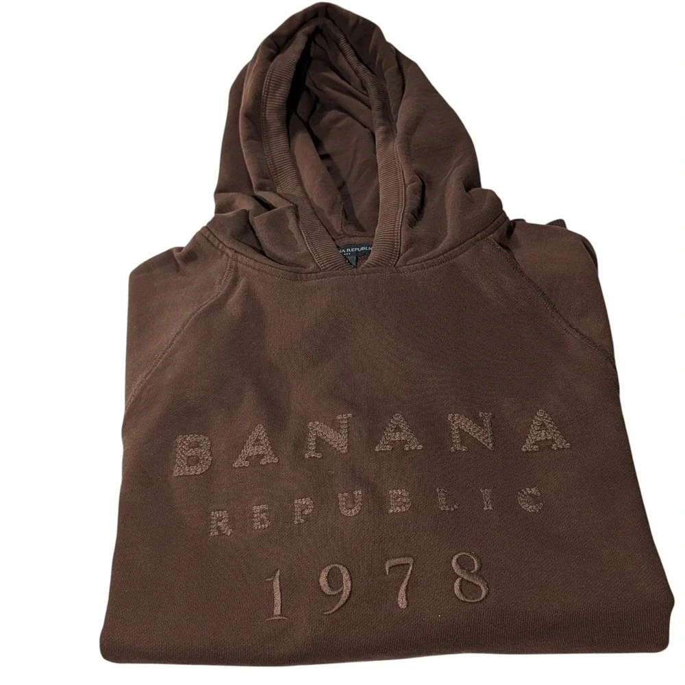 Banana Republic Hooded Sweatshirt Pockets Brown‎ Textured Logo Mens Large